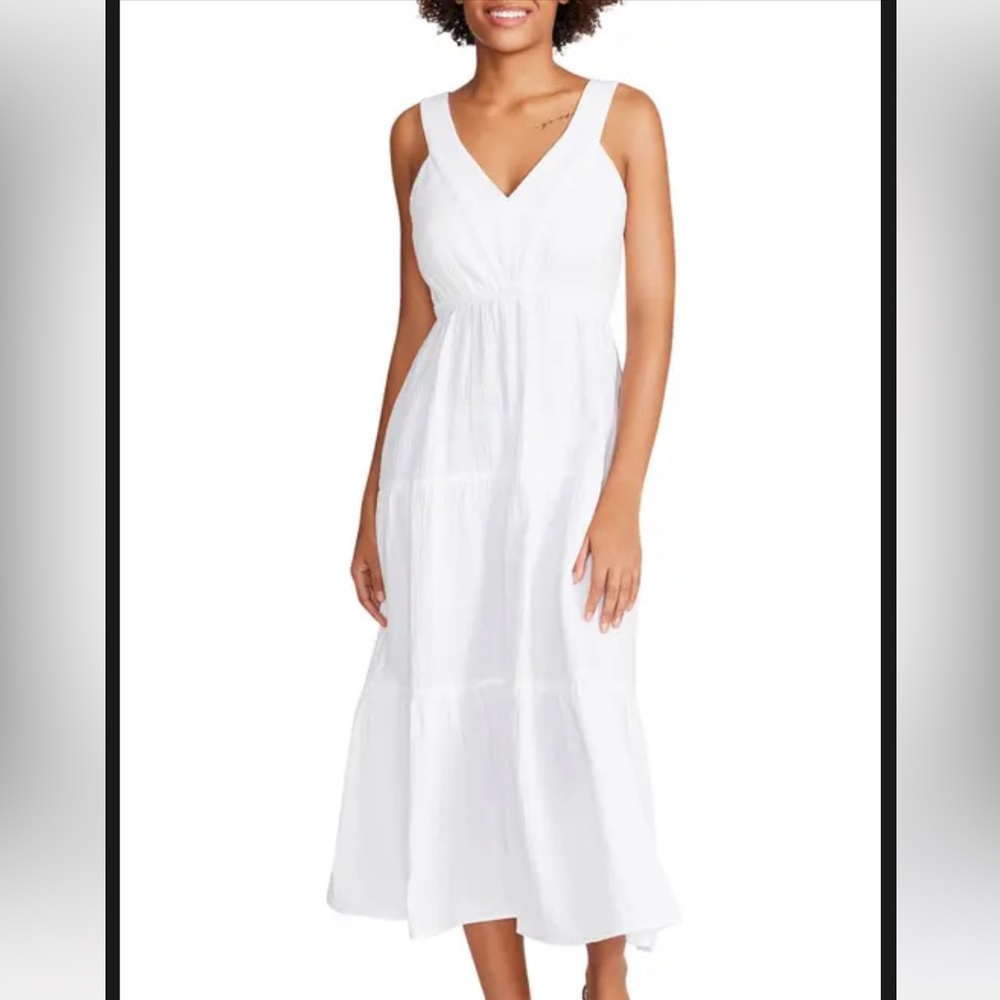 Steve Madden Amira Tiered Cotton White Midi Dress Size Medium